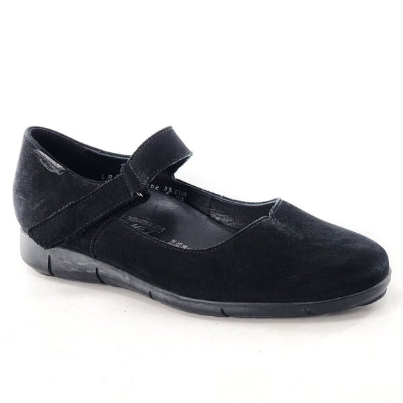 MEPHISTO Jenyfer Nubuck Leather Mary Jane Shoes Flats Hook & Loop Black - Picture 1 of 6